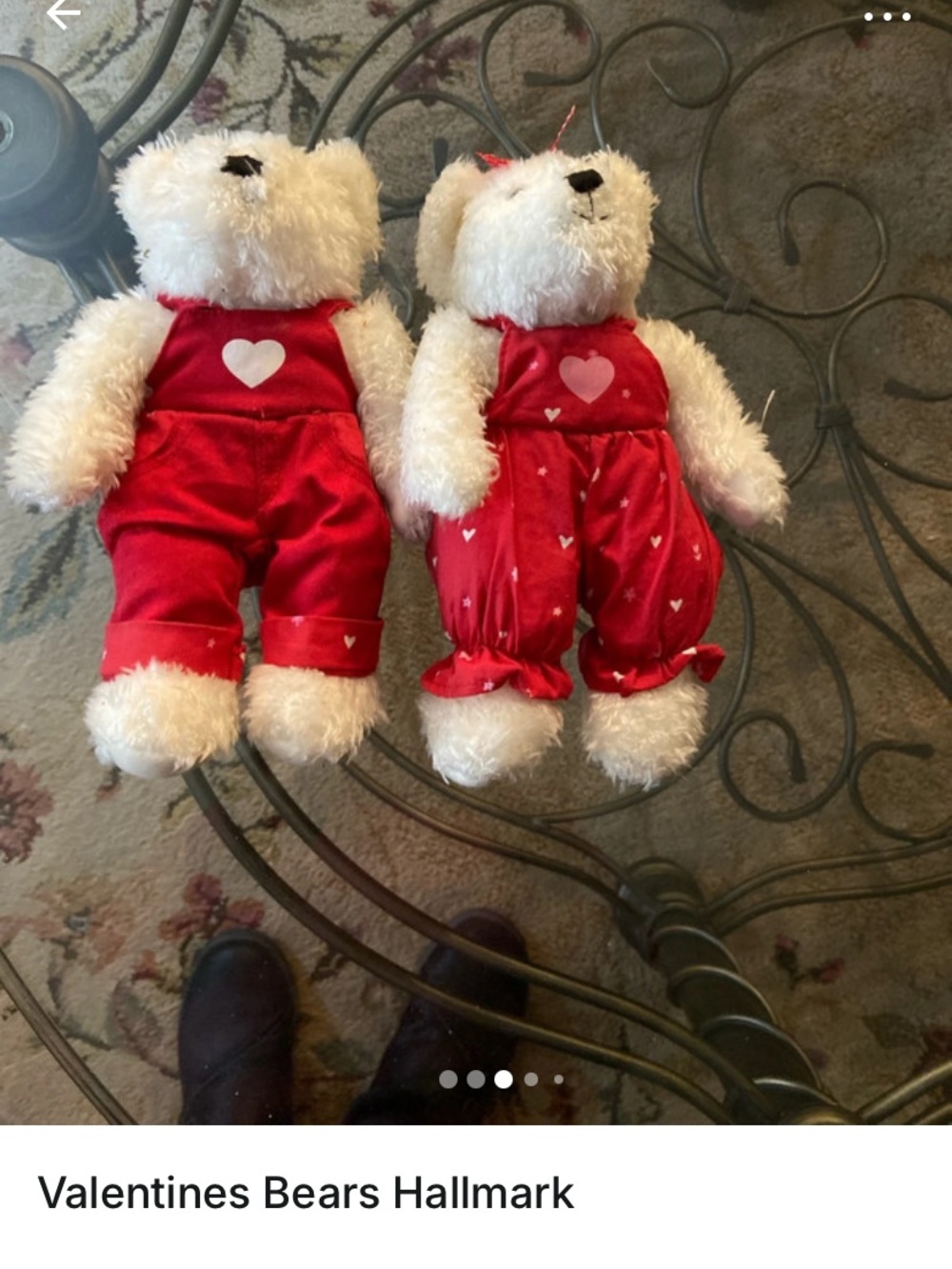 Hallmark White Plush Bears in Red Heart Outfits - Pair